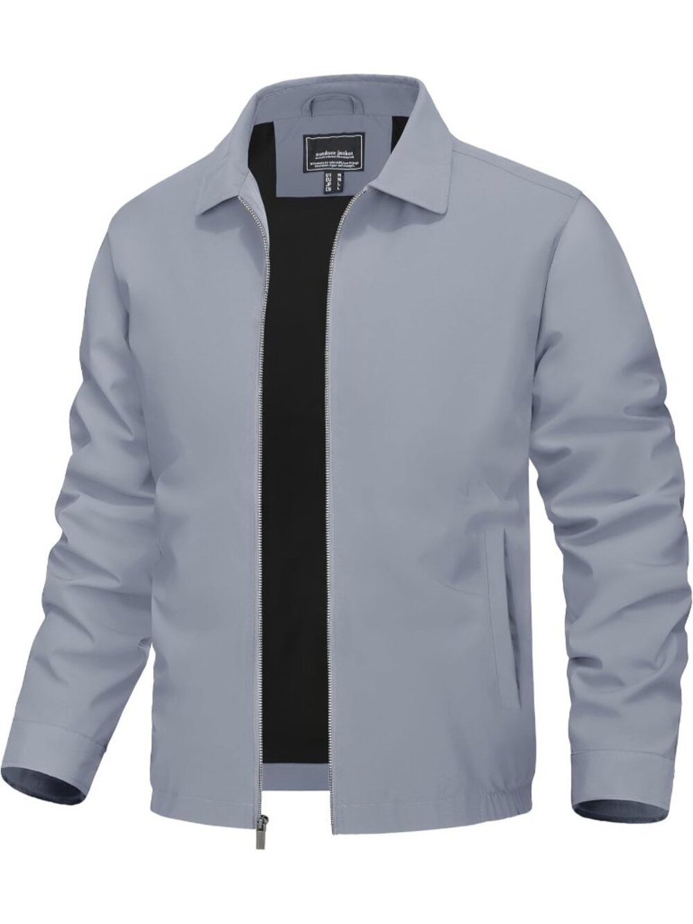 Men Grey Laydown Collar Full Zipper Water Repellent Classic Windbreaker Jacket